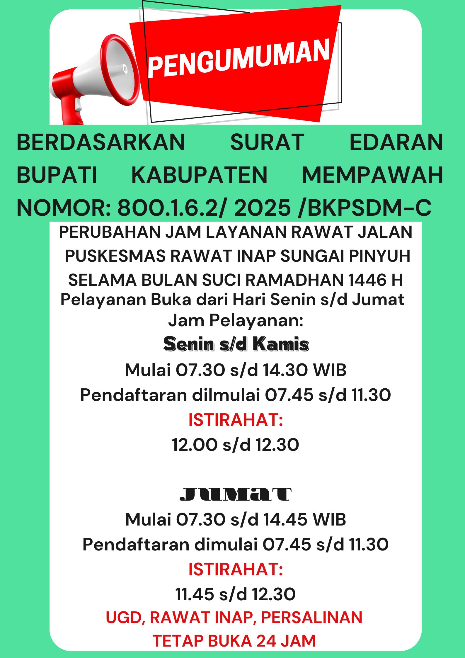 Jadwal Poli Rawat Jalan Selama Bbulan Suci Ramadhan